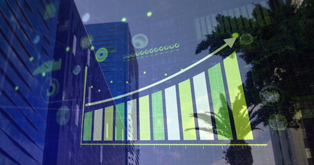 Poster - Image of a digital interface with graphs and statistics and Coronavirus cells spreading over a citys