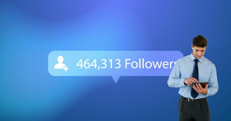 Aufkleber - image of digital interface followers text and people icon with growing numbers on blue speech bubble