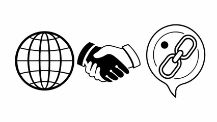 Poster - Global partnership and connection concept with handshake and chain in a speech bubble design element created with generated ai