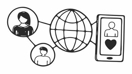 Poster - Global connection of people through the internet and mobile dating application represented in a drawing created with generated ai