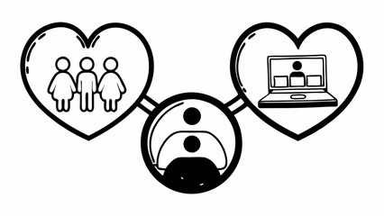 Poster - A diagram showing people in hearts connected by a circle with a person and a laptop video call created with generated ai
