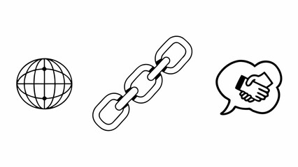 Poster - Illustration of a globe, a chain, and a speech bubble with a handshake inside on a white background created with generated ai