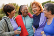 © Sabrina - Fit elderly women having fun together at city park after sport workout - Healthy multiracial senior people and community concept