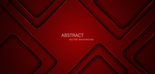 Aufkleber - Abstract red steel mesh background with red glowing lines with free space for design. Modern technology innovation concept background. Perforated dark red metal sheet for background image.	