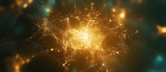 Fototapete - Abstract Network of Golden Lights: Interconnected Nodes and Sparkling Details