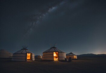 Wall Mural - yurts mongolian milky way scene night mongolia over western star building science unknown lifestyle 