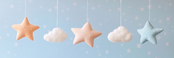 Leinwandbilder - Delicate stars and clouds gracefully suspended, perfect for enchanting nursery decor