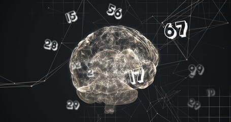 Poster - Multiple numbers floating and network of connections against spinning human brain