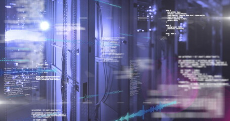 Poster - Image of data processing over modern buildings