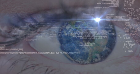 Poster - image of data processing with clouds over woman's eye