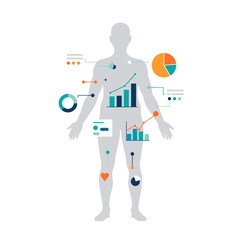 Fototapete - Human Body Data Visualization: A visual representation of the human body, overlaid with graphical data and infographics.