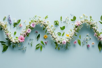 Aufkleber - Double helix design composed of blooming flowers and fresh leaves representing organic evolution in a vibrant arrangement
