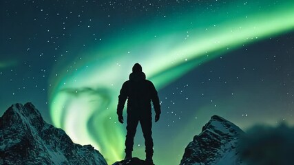 Wall Mural - man on snowy mountain peak