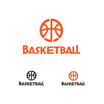 Basketball logo, simple design, minimalist, typography, orange and black color variants, sports branding