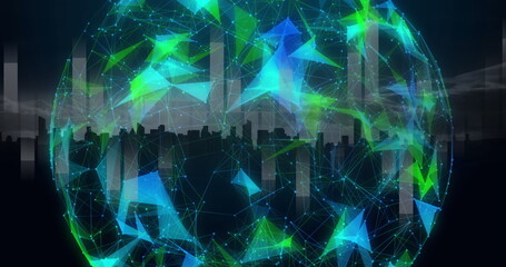 Poster - Image of globe of network of connections over cityscape