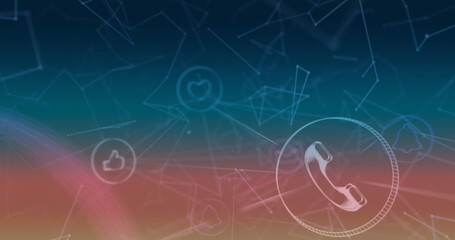 Poster - Image of digital icons over networks of connections on blue background