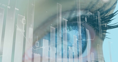 Aufkleber - image of statistics and data processing over woman's eye in background