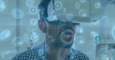 Poster - Image of scopes scanning on screens over man wearing vr headset