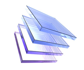 Poster - 3d abstract glass square shapes in row. Iridescent crystal transparent plates, flying rainbow panels with holographic gradient, dispersion light for ui design, digital tech background
