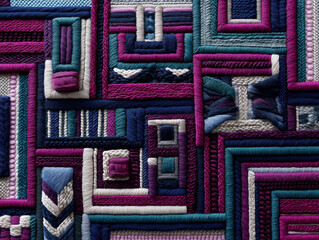 Poster - Colorful textile art featuring intricate patterns and textures in various shades