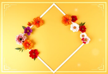 Aufkleber - Golden Diamond Frame Design, Ideal For Invitations And Announcements. Elegant Backdrop With Flowers, Perfect For Adding Custom Text. A Festive Decorative Element. Use For Celebrations And Greetings.