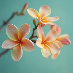 Poster - Stunning Plumeria Flowers in Soft Pastel Colors Against a Calm Turquoise Background Creating a Tropical Vibe : Generative AI