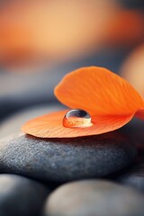 Leinwandbilder - Water Drop on Orange Petal Zen Still Life Nature Inspired Macro Photography Serene Spa Concept : Generative AI