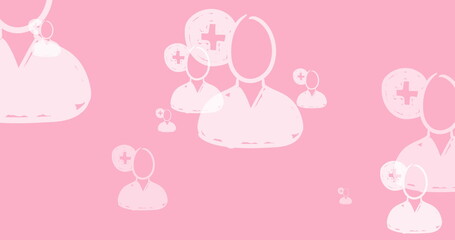 Poster - Image of online white people icons moving on pink background