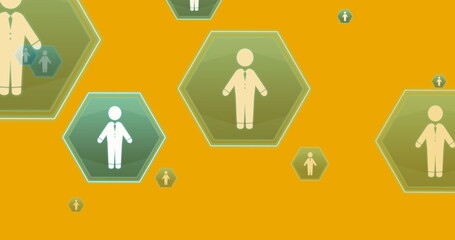 Poster - image of online people icons moving on yellow background
