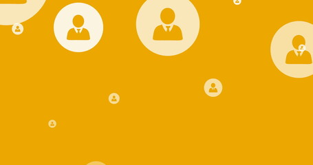 Poster - image of online white people icons moving on orange background