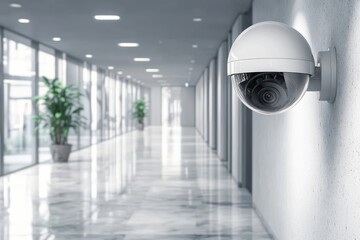 Poster - CCTV security camera monitoring hallways for safety and surveillance in a modern building