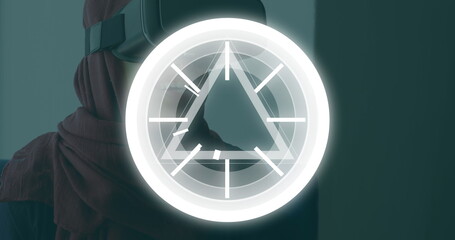 Aufkleber - image of circles and triangles pulsating over woman wearing vr headset