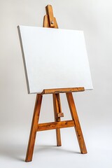 Poster - Easel with Blank Canvas Wooden Artist's Stand for Painting Creative Art Studio Equipment White Background Still Life : Generative AI