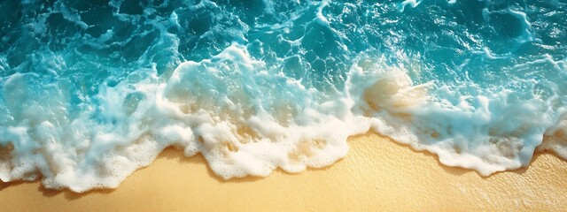 Fototapete - Tranquil Ocean Wave at Sandy Beach Turquoise Water and Golden Sand in a Tropical Paradise Summer Getaway : Generative AI