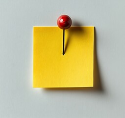 Poster - Yellow Sticky Note with Red Push Pin on White Surface for Reminders Memo Office Supplies and Workspace Concepts : Generative AI