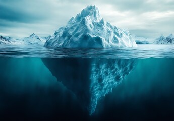 Aufkleber - Majestic Iceberg Floating Halfway Between Above and Below Clear Blue Waters Breathtaking Arctic Nature Landscape : Generative AI