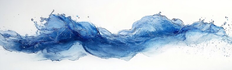 Poster - Dynamic Blue Water Splash on White Background Abstract Liquid Motion Aquamarine Wave Refreshing Backdrop : Generative AI