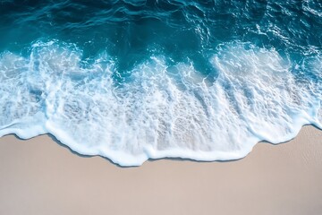Aufkleber - Aerial Beach View with Turquoise Ocean Waves and White Sand Tranquil Tropical Paradise Photography : Generative AI