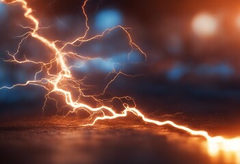 Poster - orange lightning blue background cold hot electrical abstract wave motion cool wallpaper swirl black graphic element illustration light flames red shape concept powerful flare power ice energy fire