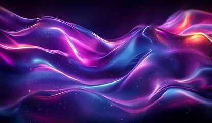 Leinwandbilder - Enchanting digital abstraction of flowing waves with sparkles in a brilliant blend of purple and blue shades : Generative AI