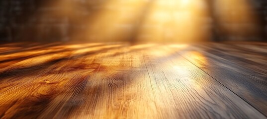 Aufkleber - Sunlight Streaming onto a Polished Wooden Floor Evoking Warmth Texture Design and Natural Light in Interior Decor : Generative AI