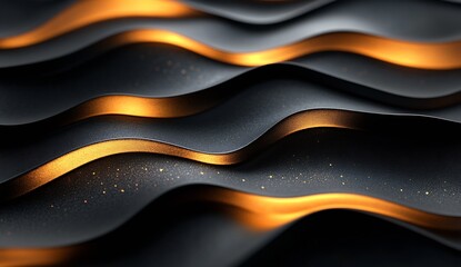 Poster - Elegant waves of dark textures and glowing orange highlights creating a striking modern abstract backdrop : Generative AI