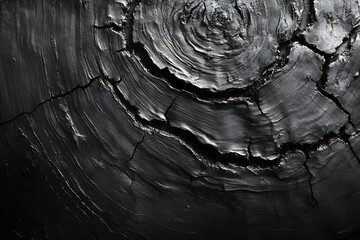 Aufkleber - Abstract Black Wood Texture Background Dark Wooden Surface with Cracks Rings Tree Trunk Detail Grunge Pattern Nature Backdrop : Generative AI