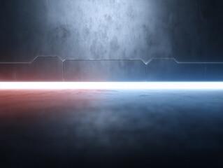 Poster - Futuristic metallic background with glowing light strip, evoking sci fi atmosphere