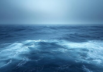 Poster - Misty Ocean Waves Under a Gloomy Sky Deep Blue Seascape with Rough Water and Overcast Weather : Generative AI
