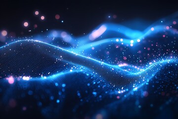 Aufkleber - Digital Wave Abstract Background Glowing Blue Data Stream with Sparkles Futuristic Technology Concept for high tech visuals : Generative AI