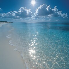 Aufkleber - Tropical Beach Paradise with Sparkling Water and Sunny Skies Perfect Getaway Destination with Blue Ocean : Generative AI