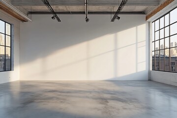 Fototapete - Sunlit Empty Loft Studio with Concrete Floor and City View Perfect for Photography or Creative Projects : Generative AI