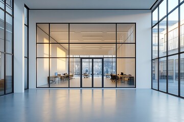 Fototapete - Modern Office Space with Glass Walls and Natural Light Ideal for Corporate Meetings and Teamwork : Generative AI
