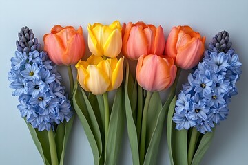Poster - Beautiful Tulip and Hyacinth Flower Arrangement Spring Bouquet for Floral Design and Decorations : Generative AI